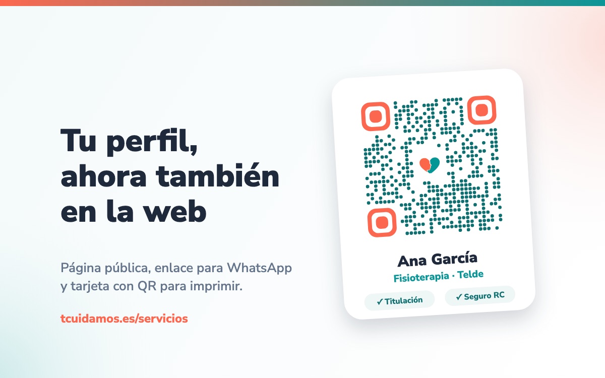 Tu perfil de Tcuidamos ahora tiene página web y tarjeta con QR: cómo usarlos para conseguir más pacientes